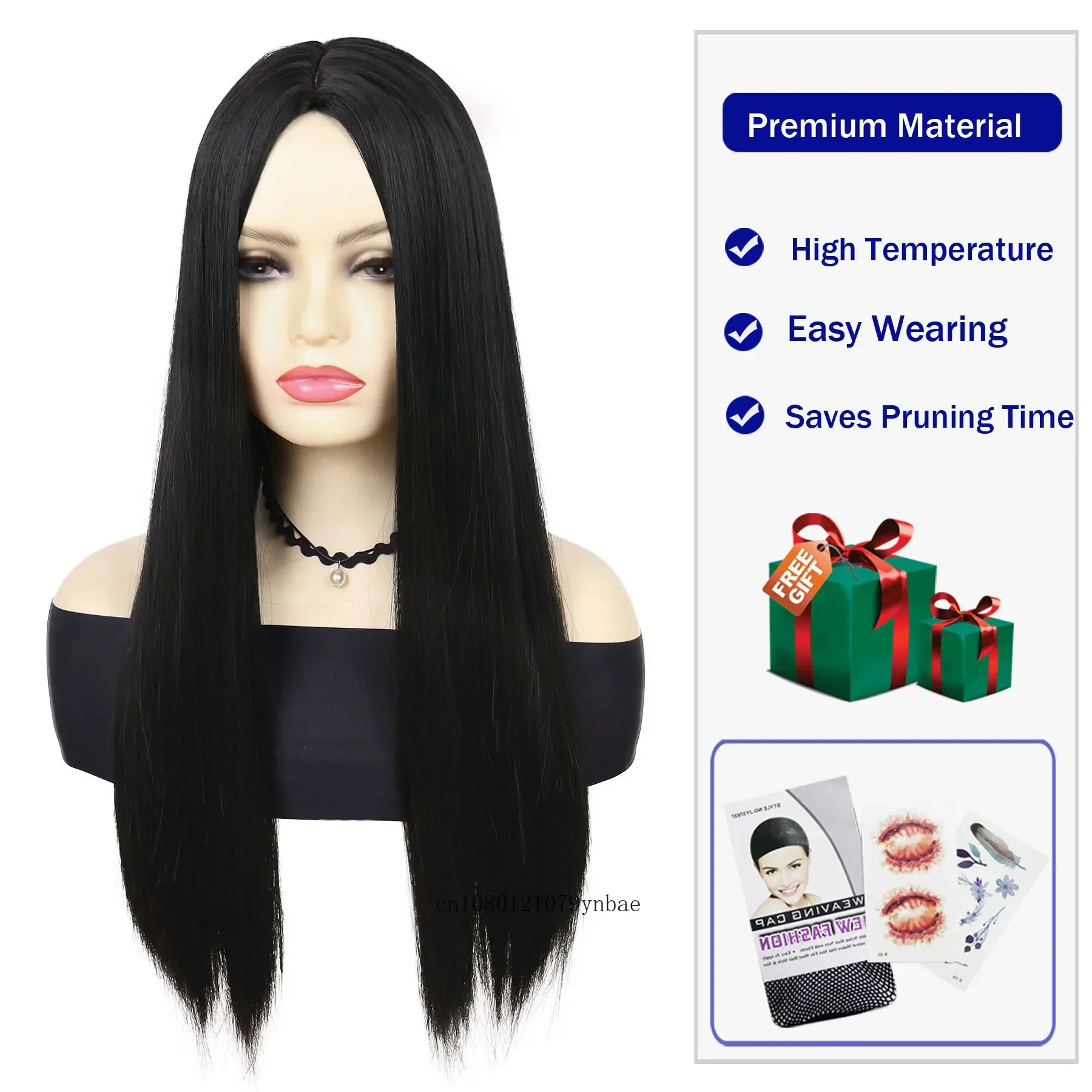Natural Synthetic Long Black Straight Wigs Anime Costume Wig for Women Daily Use Halloween Cosplay Party Heat Resistant Fiber