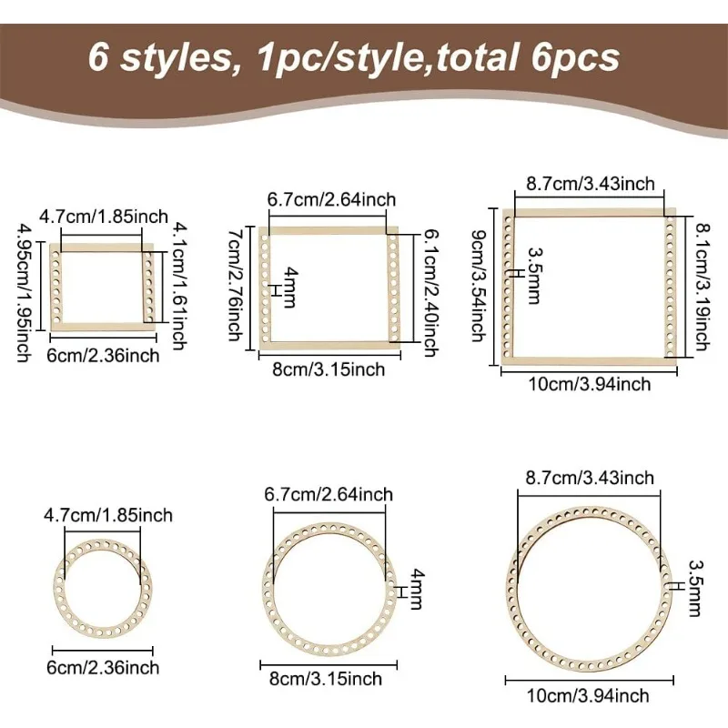Weaving Loom Kit Wooden Mini DIY Weaving Loom Rectangle Round Looms Hanging Decor Woven Tapestry 6Pcs