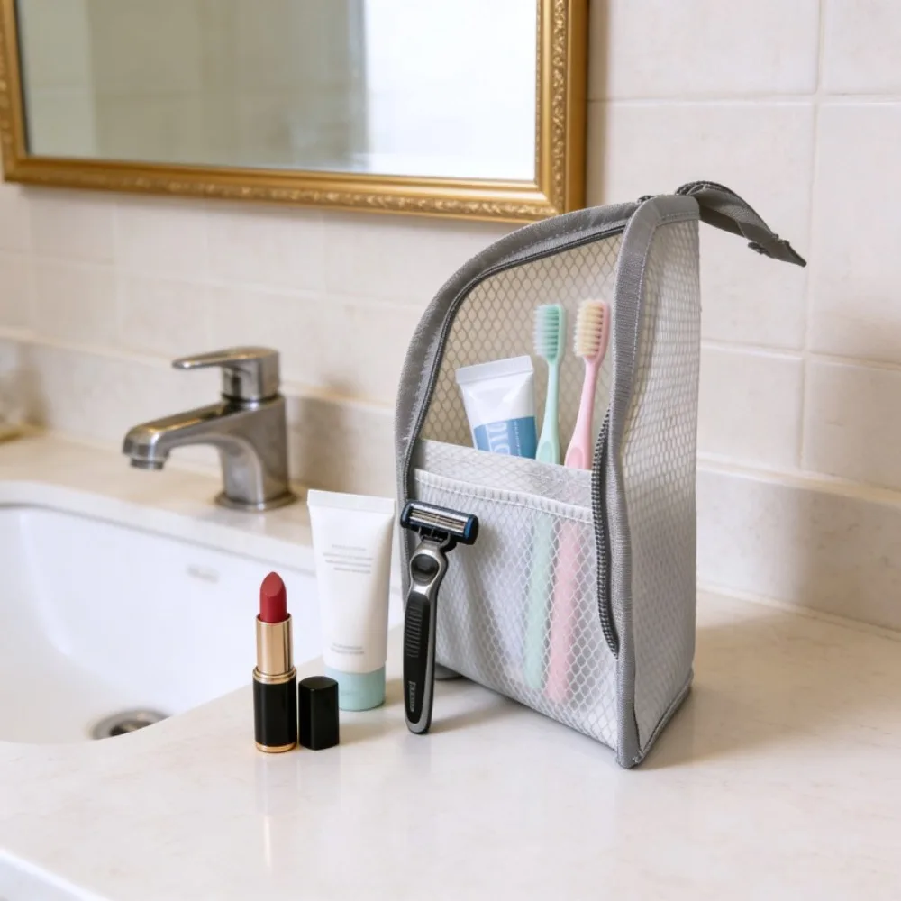 1/2pcs EVA Mesh Cosmetic Bag Travel Stand Storage Makeup Bag Organizer Female Make Up Pouch Portable Toiletry Beauty Case 4
