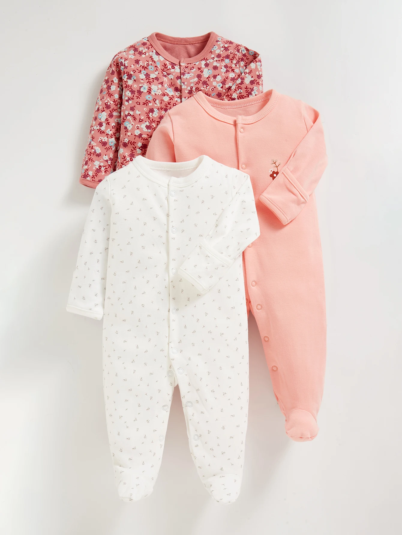 Girls Cotton Floral printed jumpsuit 0-12 months Long sleeved jumpsuit Soft baby clothing Multi-Color Combos 3PCS
