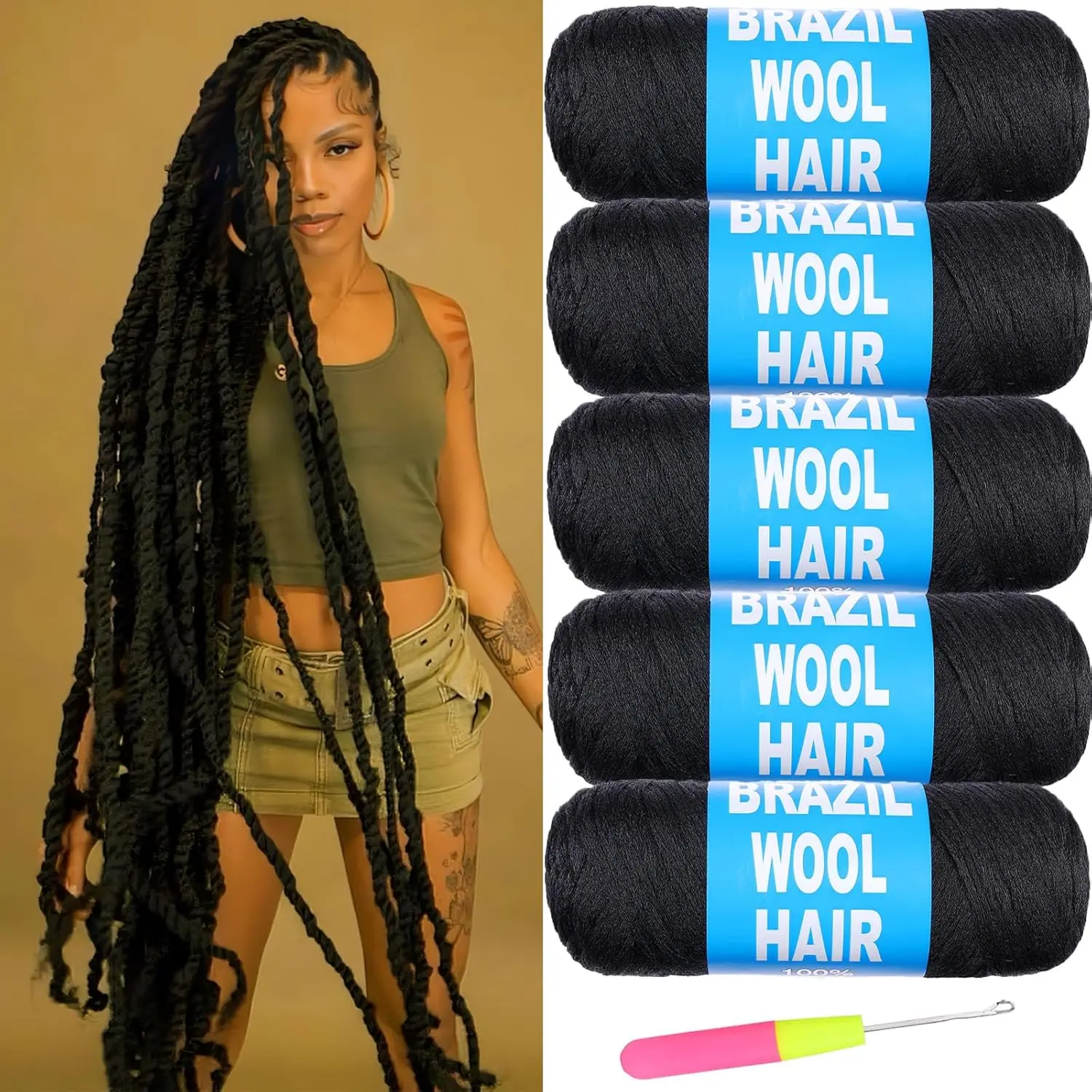 Pelo de lana brasileño tejido a mano lana brasileña para trenzar el cabello  cabello de lana negra Natural para trenza de ganchillo Faux Locs Crochet -  AliExpress, image size:1500x1500