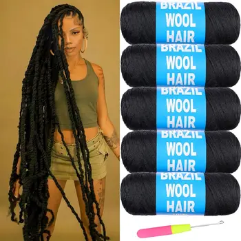 Brazilian Wool Hair Hand Knitting Brazilian Wool for Braiding Hair Natural Black Wool Hair for Crochet Braid Faux Locs Crochet 1