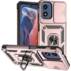 Enhanced Armor Shockproof Case with Ring Holder and Slide Protection - Moto G Play 5G 2024 (Rose Gold)
