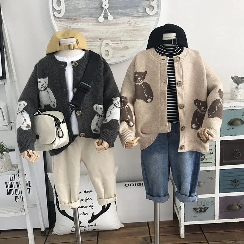 

2024 spring Autumn Kids boys cardigan coat boy sweaters candy-colored Baby girls single-breasted jacket outer wear