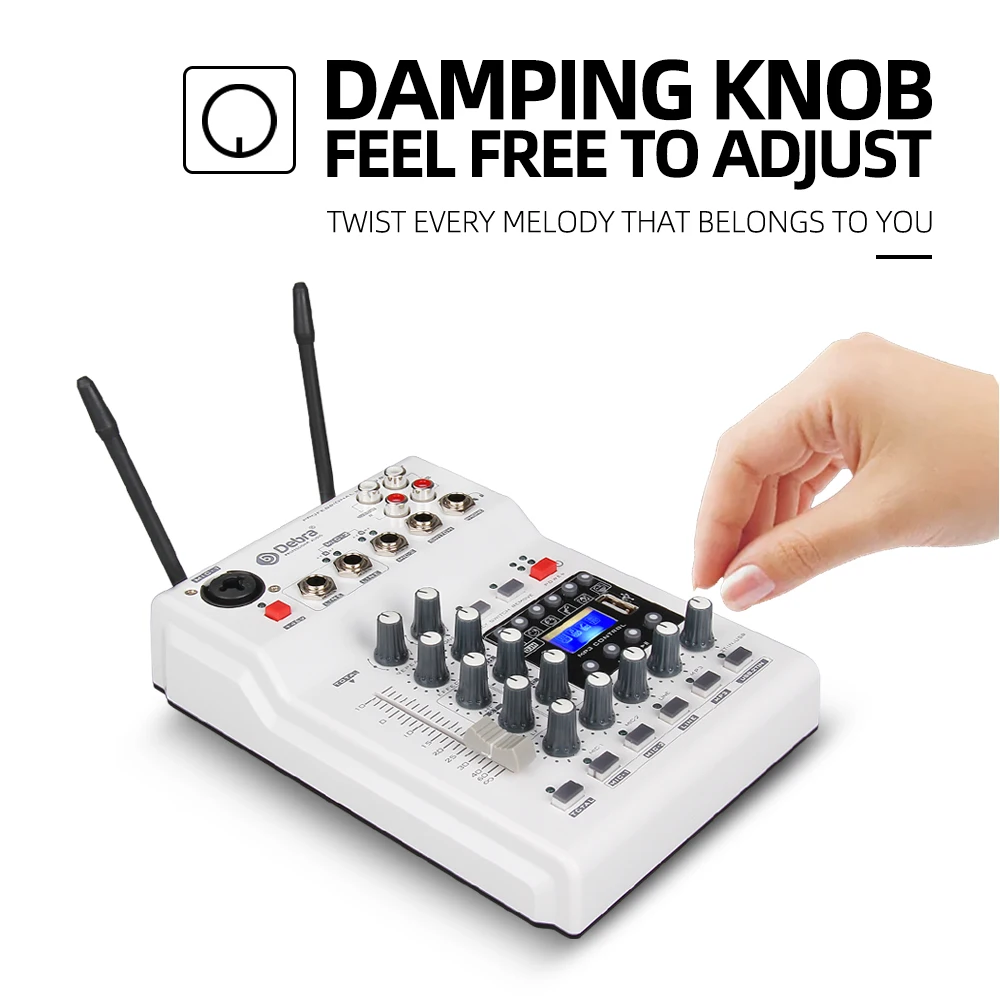 Audio MM-02  DJ Mixer Console With UHF 2  Wireless Microphones with 48V Phantom