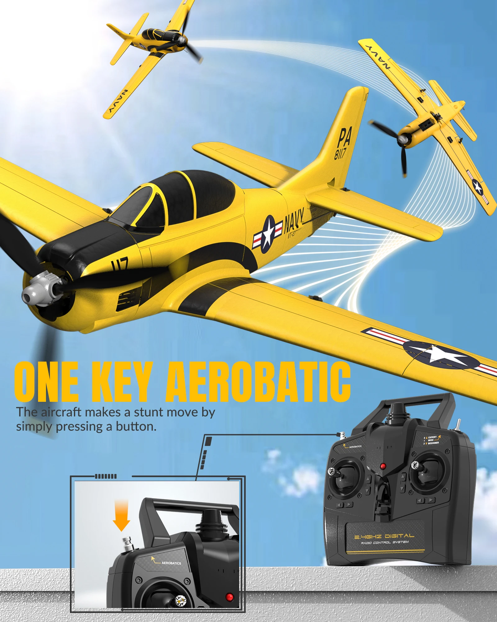 Détail du cockpit et des ailes de l'Avion RC P51 Mustang 2.4GHz, prêt à voler avec gyroscope 6 axes