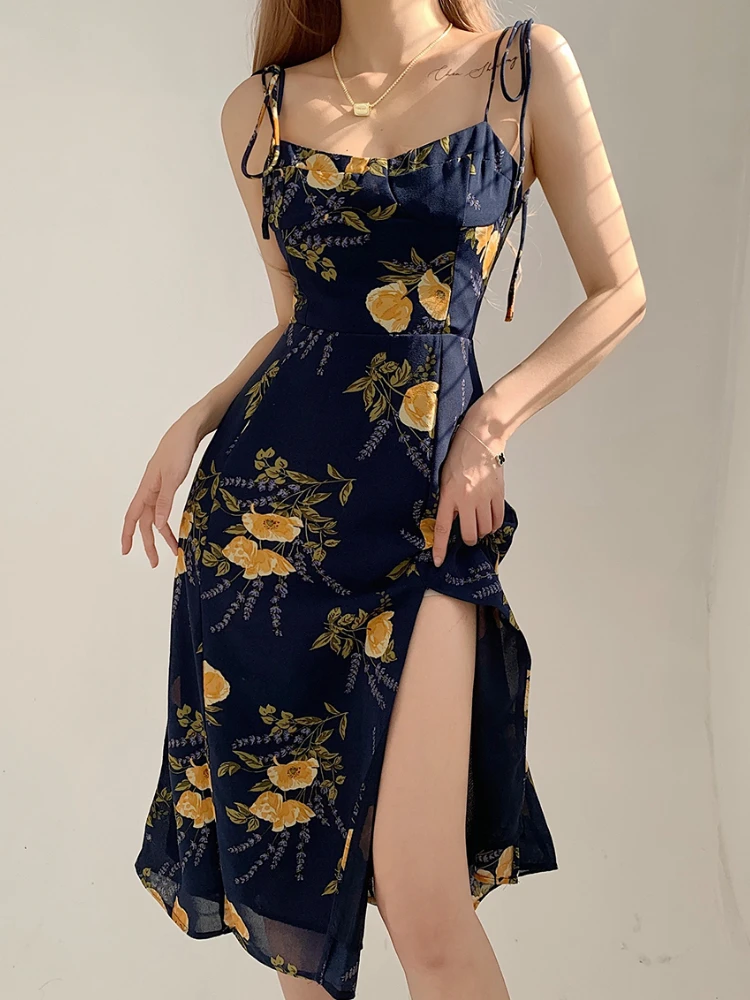 

Женское летнее элегантное пикантное платье миди на бретельках с принтом, облегающее повседневное женское платье без рукавов, модная пляжная праздничная одежда