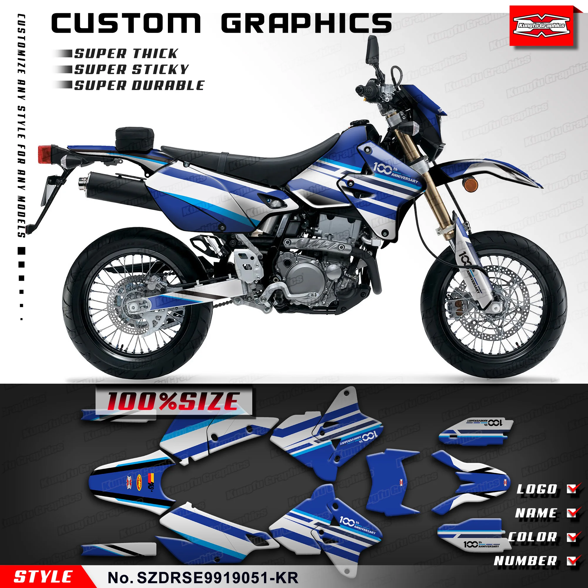 

Графический графический комплект KUNGFU, гоночная наклейка для Suzuki DRZ400 SM DRZ400SM, SZDRSE9919051-KR