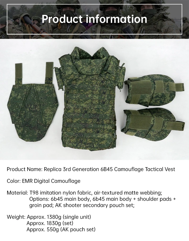 Russian Tactical Vest 4 Generation 6B45 Body Armor&EMR AK Pouches