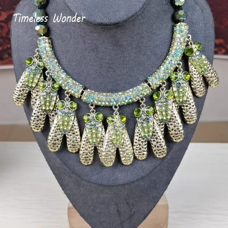 

Timeless Wonder Retro Geo Zircon Cicada Crystal Beaded Necklaces for Women Designer Jewelry Runway Medieval Rare Set Top 2612