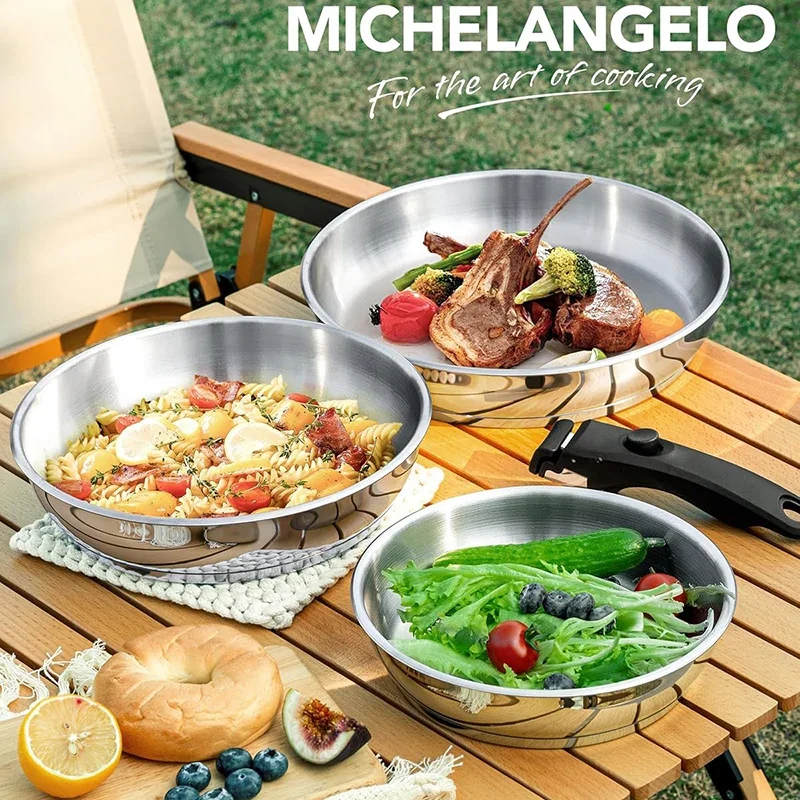Stainless Steel Induction Frying Pan Set with Removable Handle