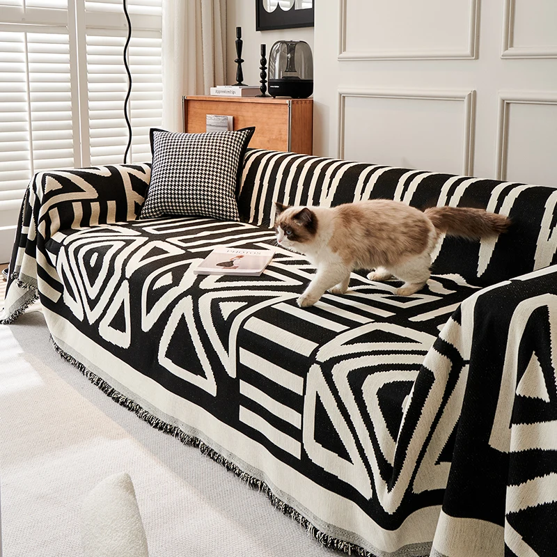 

Boho Couch Cover Soft Sofa Cover for Dog Cat, Chenille Sofa Slipcover Triangle Plaid Pattern Sectional Couch Cover for 3 Cushion