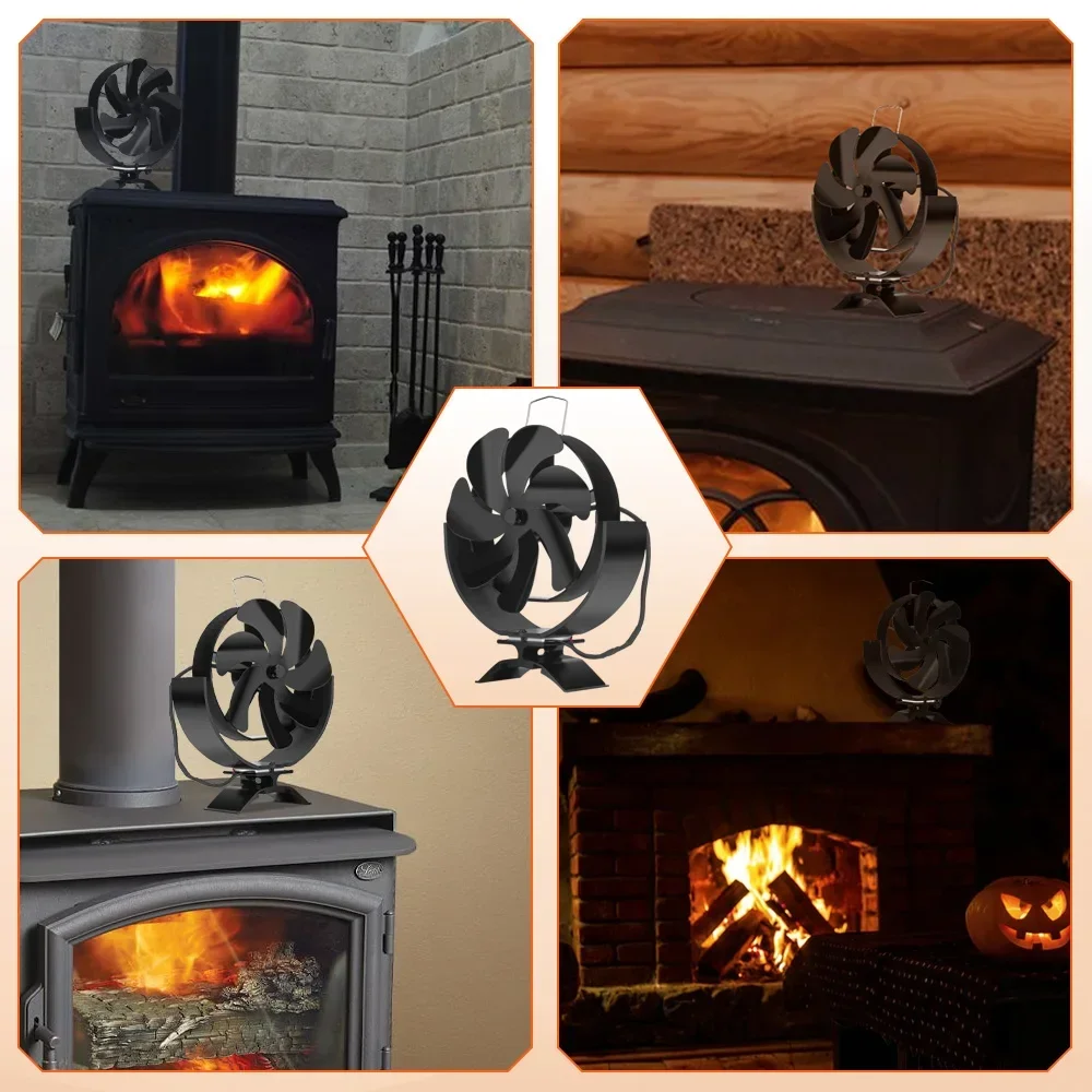 7 Blades Black Fireplace Fan Multifunction Log Wood Burner Ecological Efficient Home Heat Distribution Quiet Stove Fan