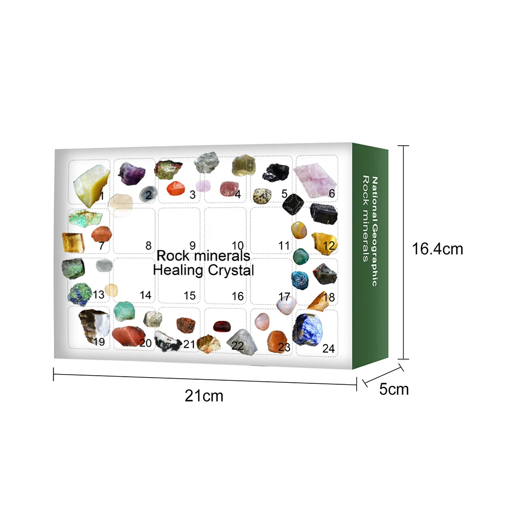 24Pcs Natural Ore Stone Box Advent Calendar Healing Crystal Holiday Party Kids Gift Box 24 Days Count Down Collection Ornament 6
