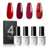 ROSALIND 4PCS Gel Polish Set 7ml Soak Off Nail Gel Red Series Shiny Bright For Nail Art Design LED/UV Lamp Need Base Top Gel 1