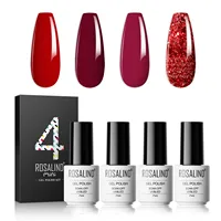 ROSALIND 4PCS Gel Polish Set 7ml Soak Off Nail Gel Red Series Shiny Bright For Nail Art Design LED/UV Lamp Need Base Top Gel 1