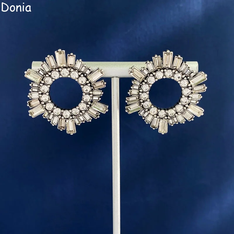 Donia Jewelry European and American Fashion Hollow Circle Titanium Steel Micro-Inlaid AAA Zircon Silver Needle Luxury Earrings
