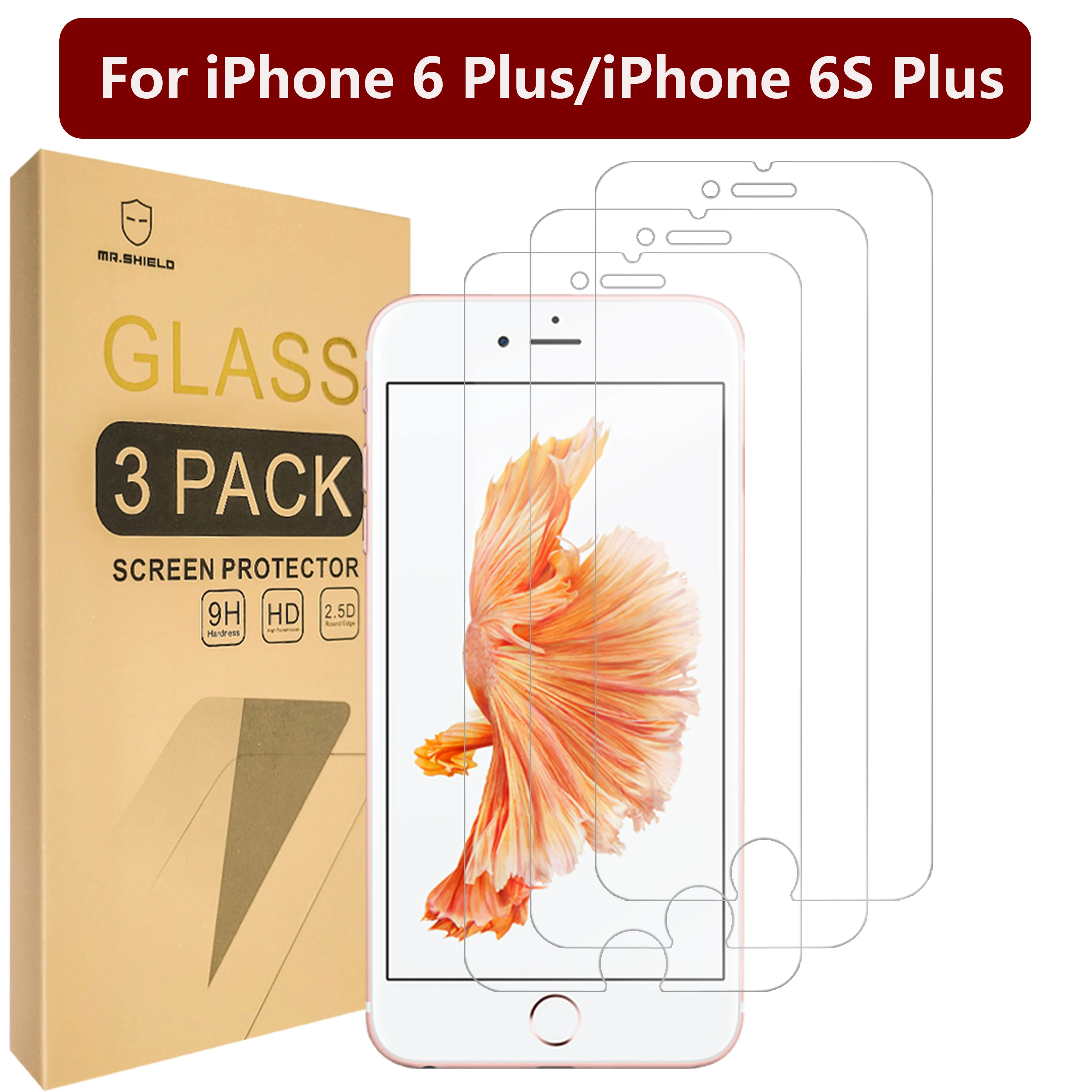 

Mr.Shield [3-PACK] Designed For iPhone 6 Plus/iPhone 6S Plus [Tempered Glass] Screen Protector