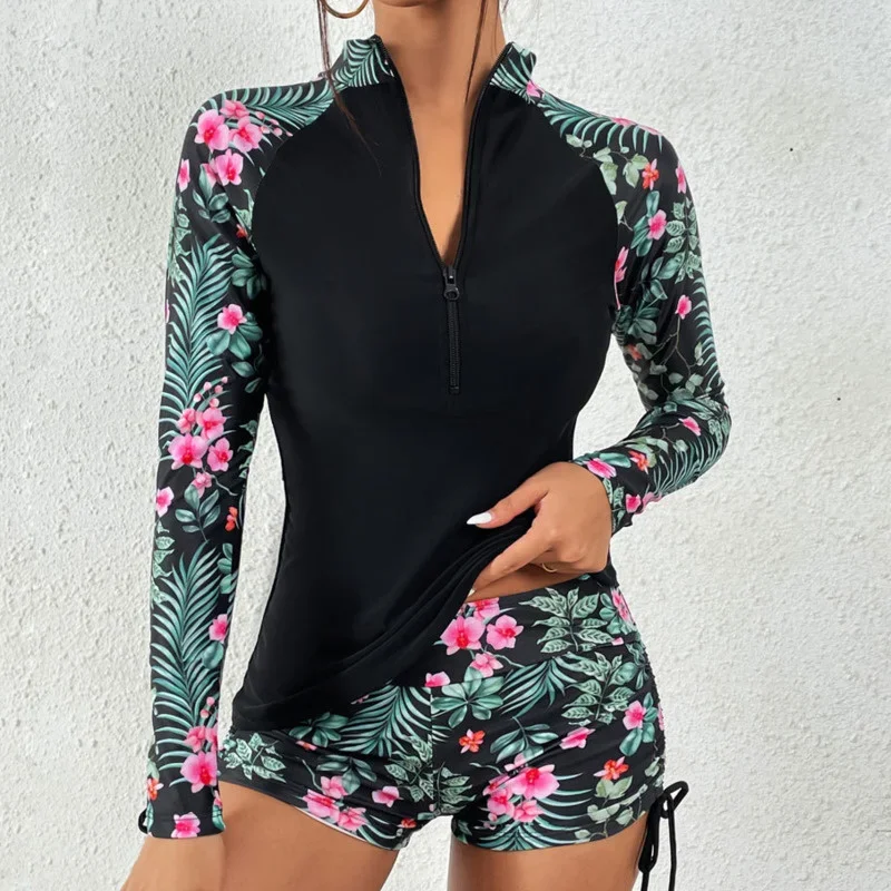 

Female Swimsuit With Long Sleeves Swimwear Sports Surfing Tankini Set Beachwear Two-Piece Bathing Suits Pool Women Swimming Suit