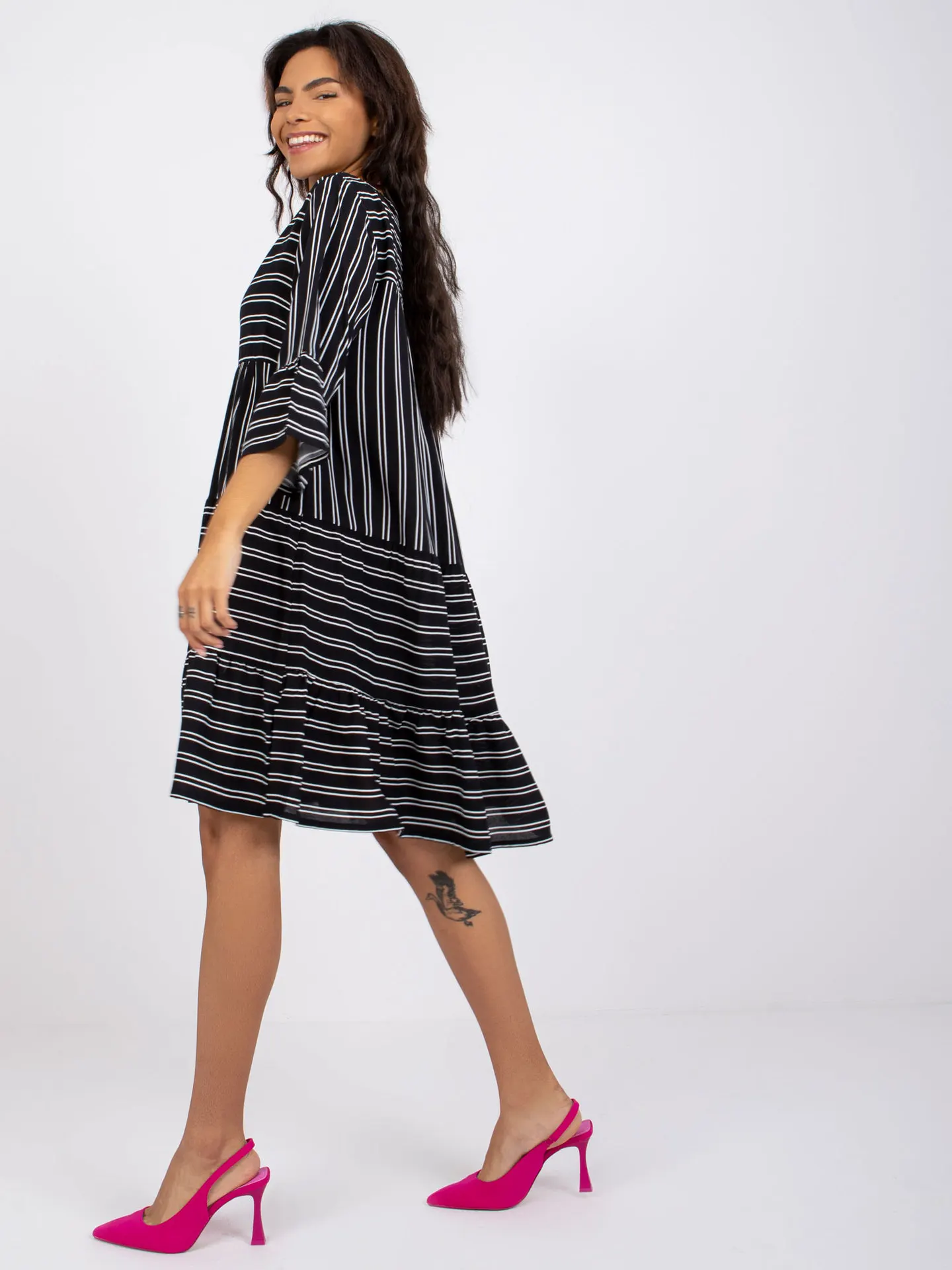 Summer New Women's Midi Dress Fashion Commuter Striped Print Imitation Cotton Loose Flared Sleeves Vacation Casual Dress sexy dress