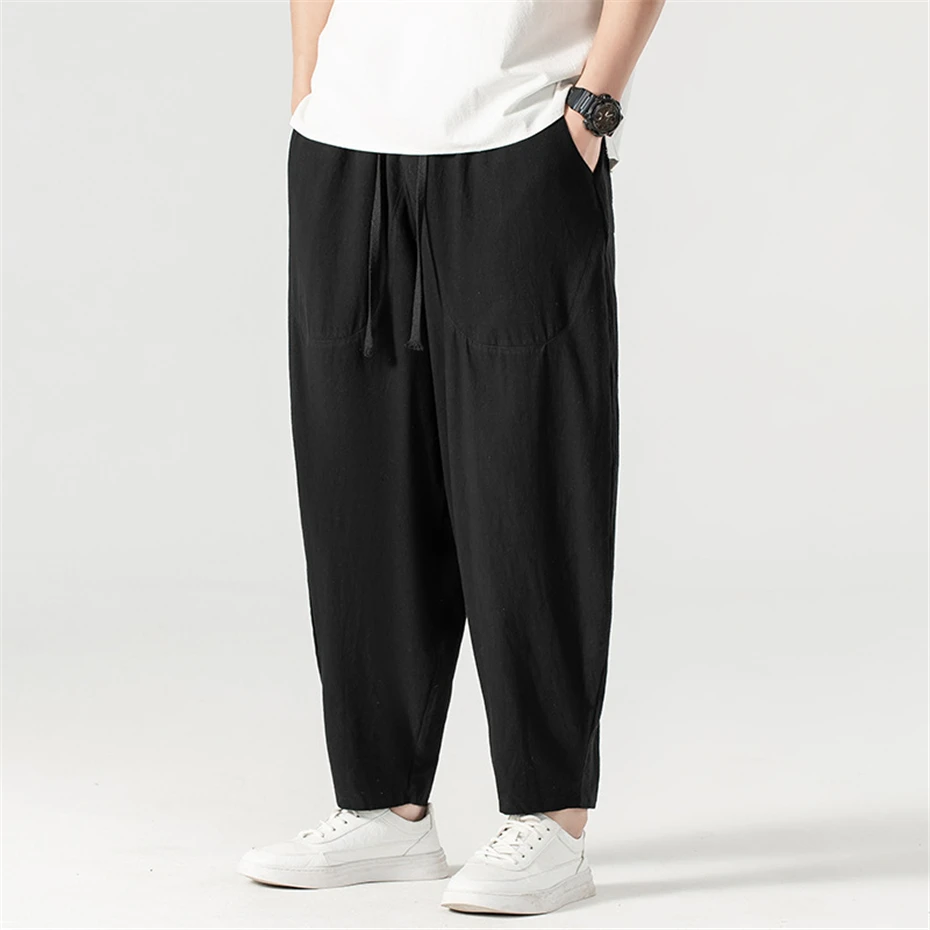 Linen Pants Men Baggy Pants Plus Size 9XL Summer Ankle-length Pants Male Solid Color Bottom Big Size 9XL - Image 3
