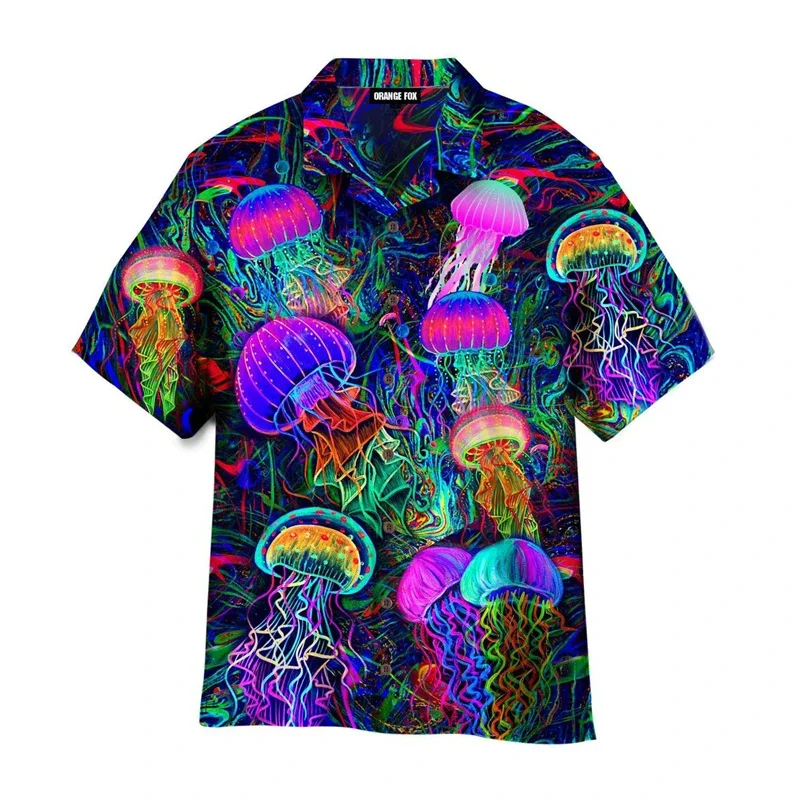 thumbnail image 1 of Camisas nuevas para hombre, camisa hawaiana de manga corta con estampado de medusas para hombre, camisetas para hombre con estampado 3D, ropa transpirable para vacaciones de verano para hombre, 1 of 4