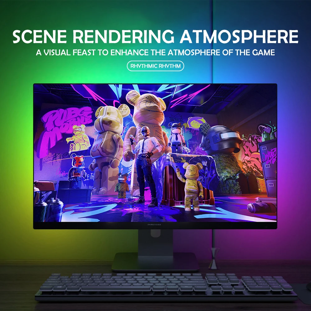 RGB Gaming Lights Strip Monitor Backlight LED Display Sync PC Atmosphere Screen APP Music Synchronization Decor Game Room Party 3