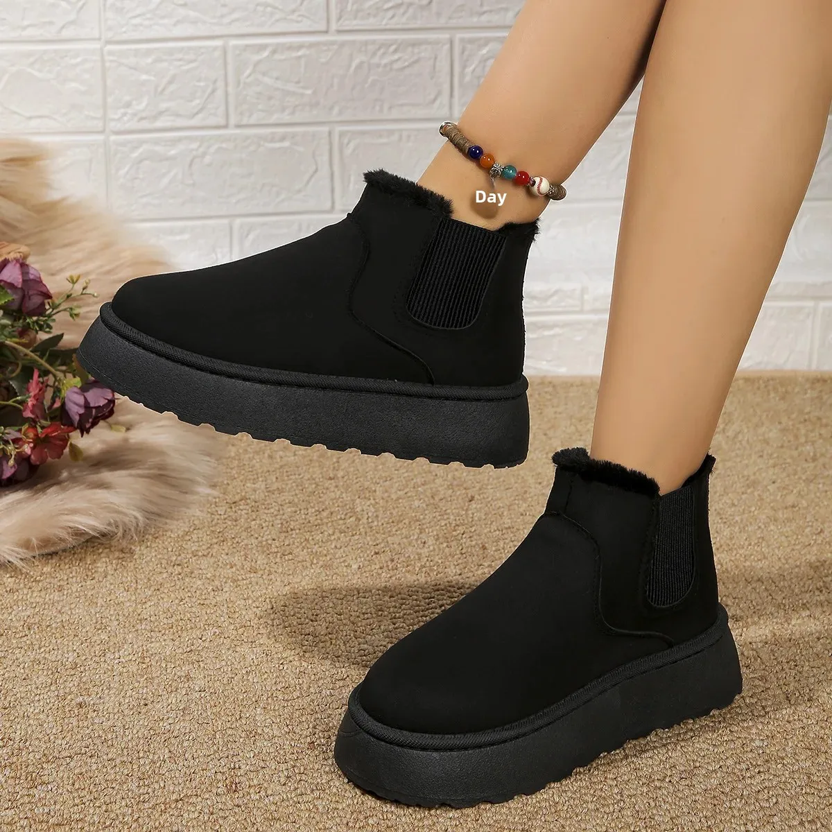 Women Shoes Plus Size Thickened Fleece-Lined Snow Boots Winter