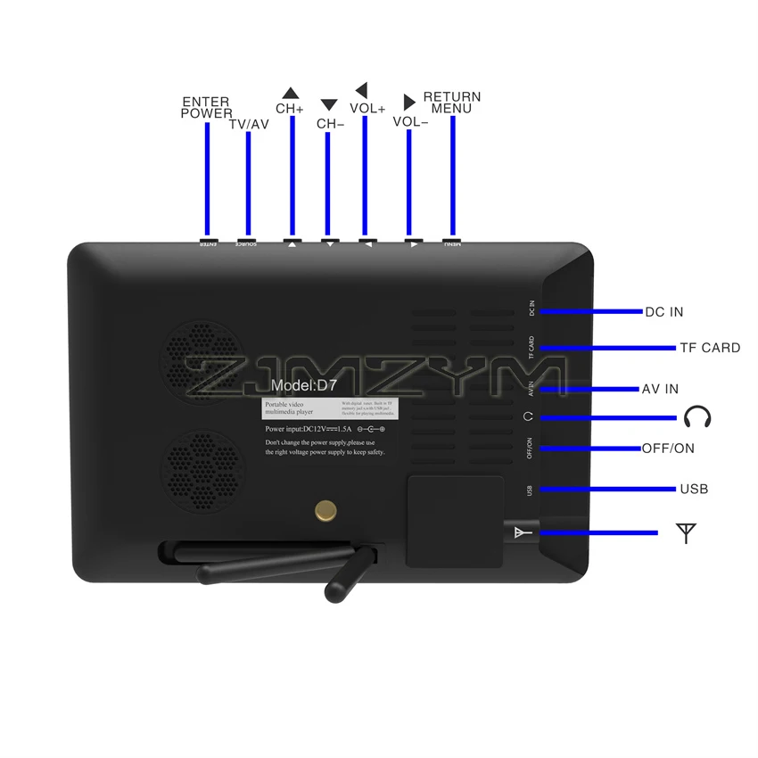 D7 Portable TV DVB-T2 ATSC ISDB-T tdt 7inch Digital Analog Mini Small Car TV Television Support USB TF MP4 H.265 AC3