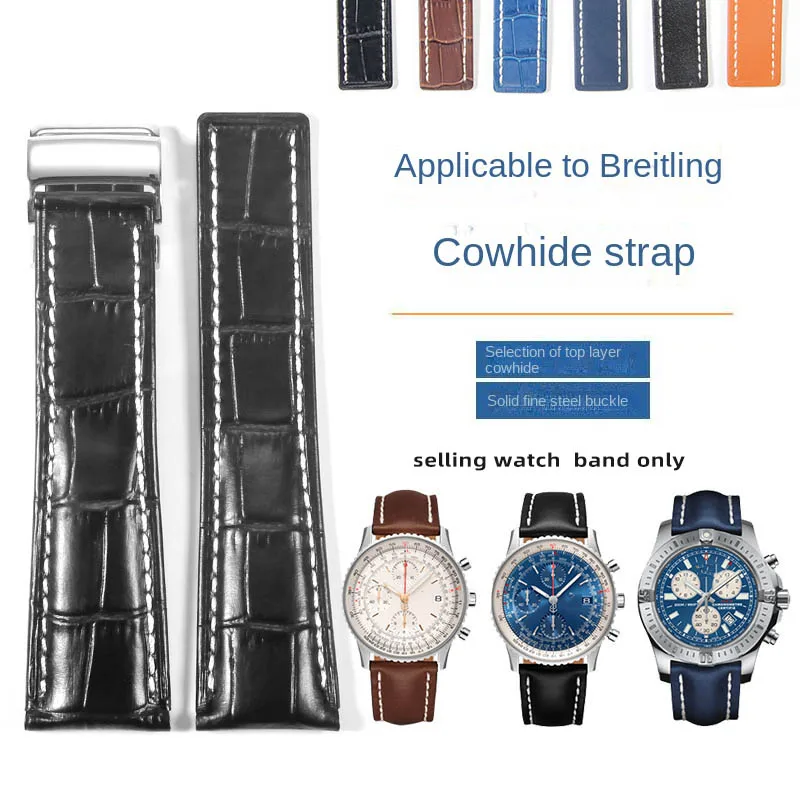 Cinturino Per Cinturino In Pelle Morbida Calfskin Da 22Mm 24Mm Per Cinturino Breitling Avenger/Navtimer Premier Bracciale Fibbia Pieghevole