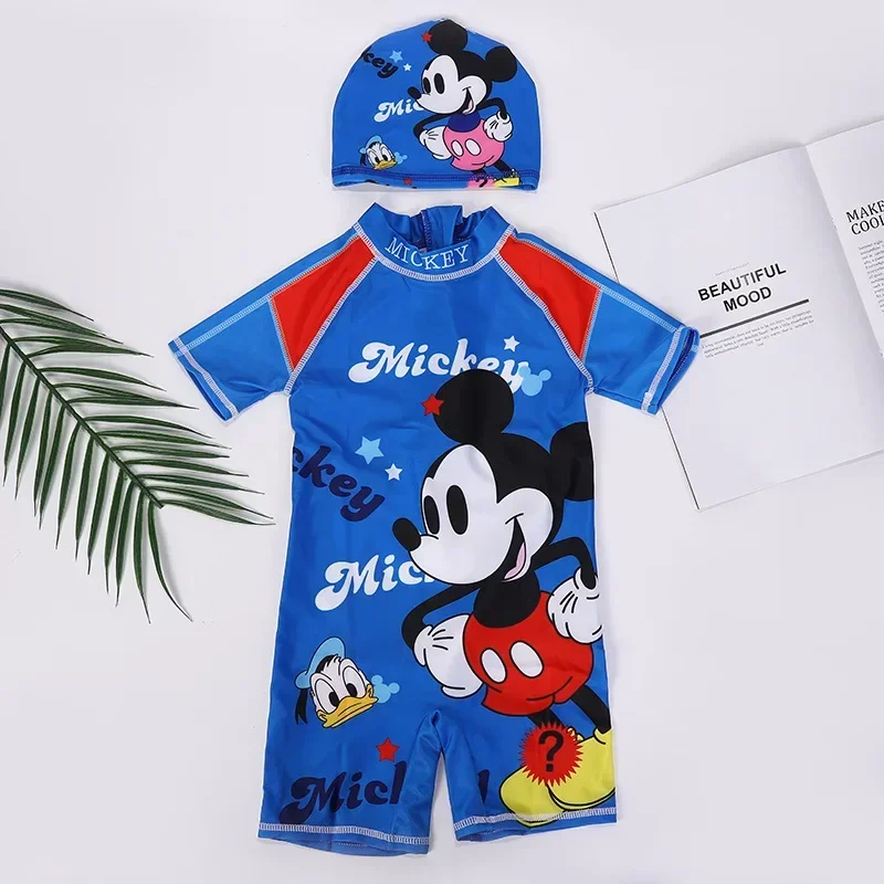 Baby Boys Cartoon Mickey Minnie Spiderman Sophia Elsa Print Swimwear Swimming One Piece Swimsuit Cap Suit Beachwear Girl Clothes