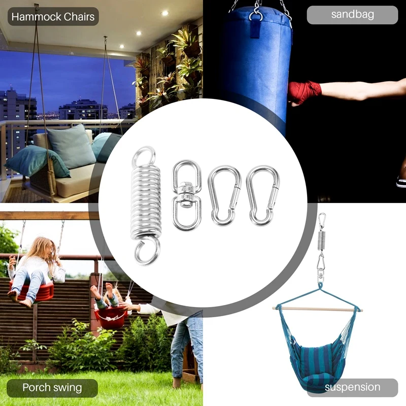 Stainless Steel Swivel Mount Chain With Carabiners And Spring, 1000Lbs Capacity For Heavy Bag, Gym Swing, Hammock 4