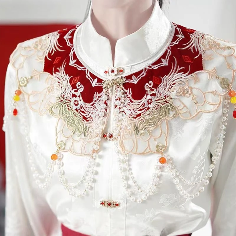 

Lace Collar for Women False Collar Shoulder Wrap Traditional Chinese Hanfu Yunjian Tassels Decorative Collar