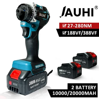 JAUHI 280NM 20 + 1 토크 브러시리스 전기 스크루 드라이버, 무선 드릴, 충전식 미니 파워 드라이버 도구, 마키타 배터리용
