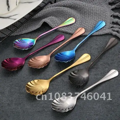 

Innovative Stainless Steel Shell Shape Teaspoons Coffee Spoons Ice Cream Sugar Dessert Spoons Tableware Kitchen Utensils