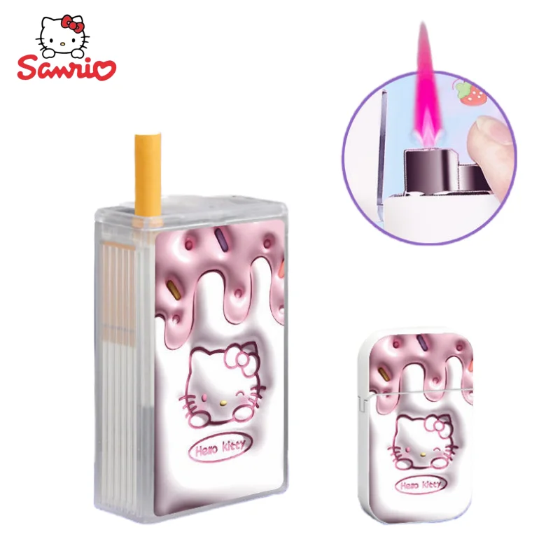 

Hello Kitty Kuromi My Melody Sanrio Anime Peripheral Kawaii Cartoon Windproof Lighter Cigarette Case Creative Cigarette Lighter