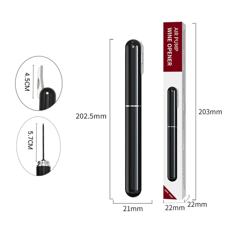 1Pc Black Stainless Steel Wine Air Pressure Corkscrew Cork Remover Air Pump Wine Bottle Opener Safety Portable Corkscrew bottle opener