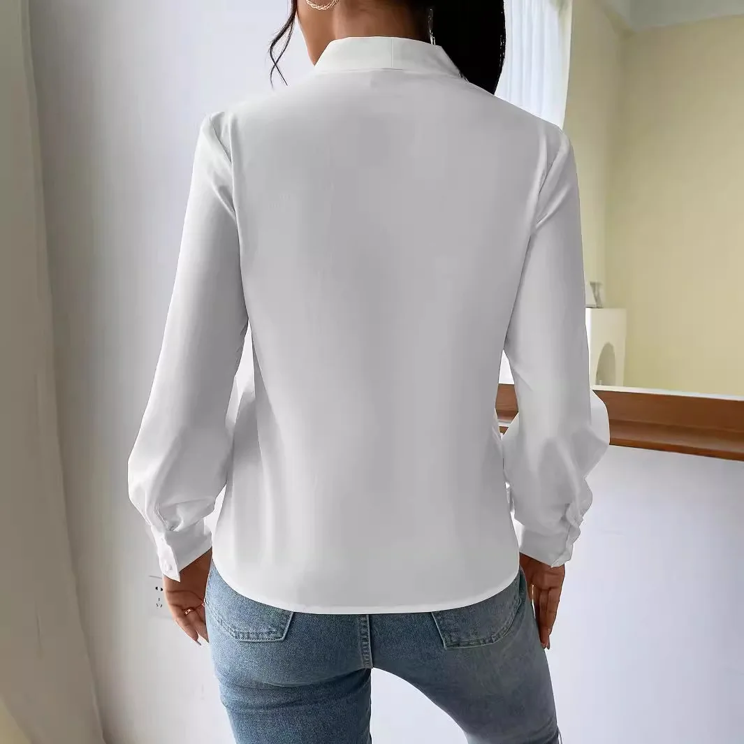 Women Long Sleeve V Neck Slim Fit Blouse for Autumn Workwear