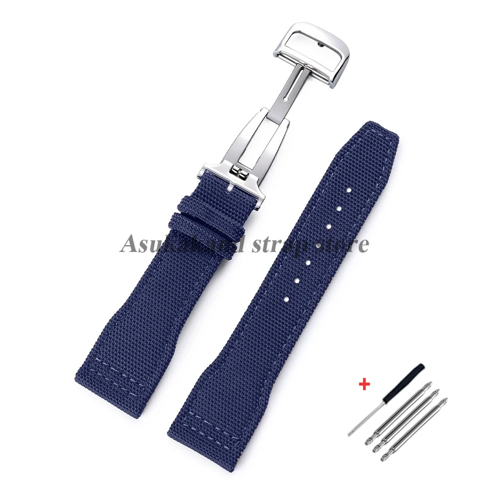 Versatile Nylon Canvas Leather Watch Strap with Sport Folding Buckle - Durable Fabric Bracelet Replacement