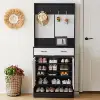 Entryway Bedroom Armoire,Shoe Cabinet,Wardrobe Armoire Closet, Drawers and Shelves,  Handles,  Hanging Rod, white and black 2