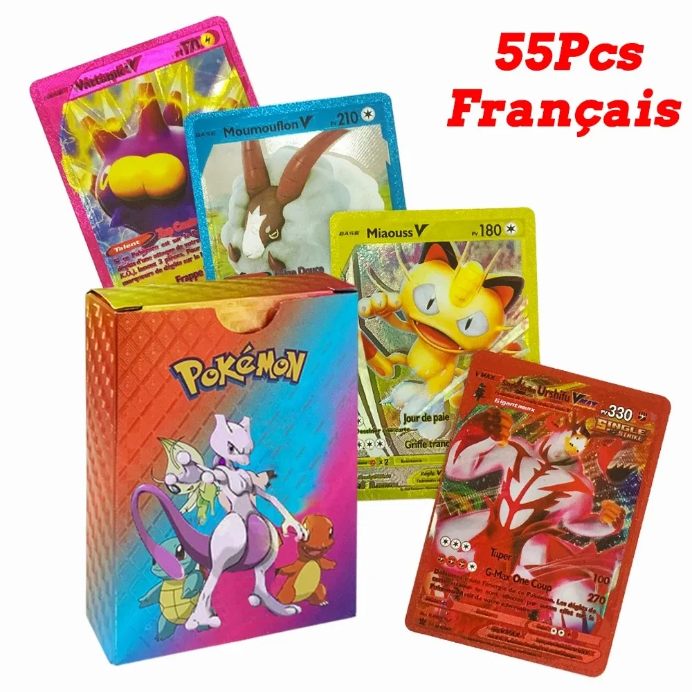 thumbnail image 1 of 55PCS Colorful Gold Foil Card Charizard Pikachu Arceus Diamond Rainbow English French German Spanish VSTAR GX VMAX Cards, 1 of 5