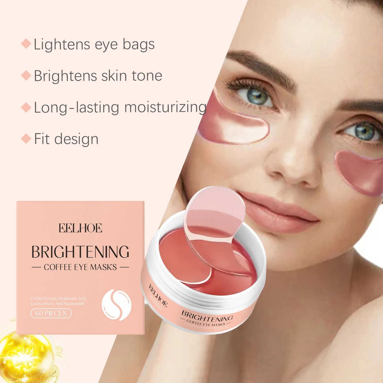 Caffeine Eye Mask Anti Dark Circles Puffyness Firming Lifting Fade Fine Lines Nourishing Brightening Wrinkle Remove Eyes Patche 6