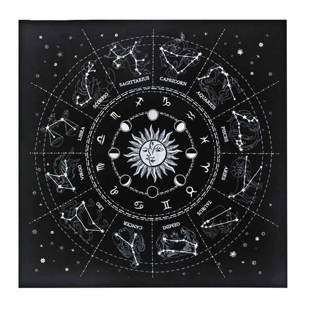 Nappe de carte de Tarot en velours, tissu d'autel imprimé lune et soleil, tapis de chariot de Tarot révélant la Fortune, vêtements de Table pour sorcière de Divination 6