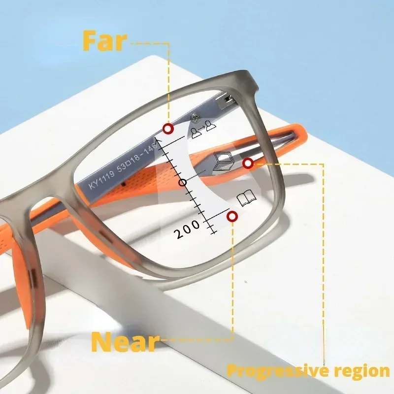 TR90 Photochromic Multifocal Glasses Vintage Progressive Reading Glasses Men Women Anti-blue Light Sports Eyeglasses +1.0+4.0 3