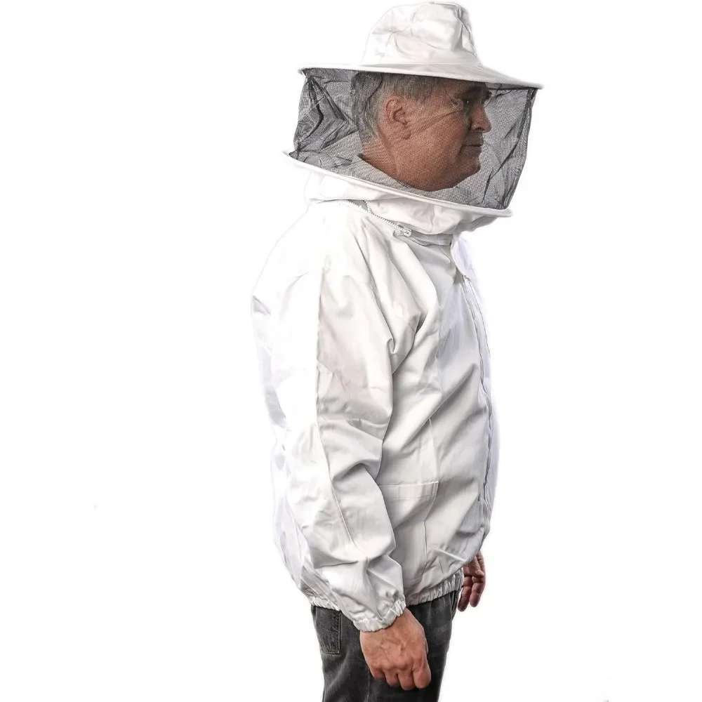 Protective Gear Premium Breathable Cotton Jacket with Round Veil, Professional Beekeeper Jacket Brass Zippes Protective Clothing