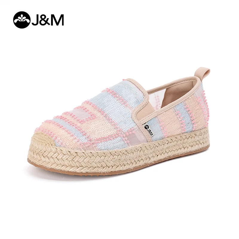 

J&M Fisherman Shoes Women Flats Fashion Summer Autumn Sequins Mesh Breathable Casual Shoes Slip-on Shoes Espadrilles Sneakers