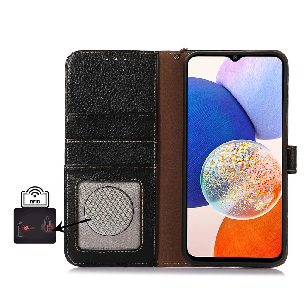 Handmade Genuine Cowhide Leather Flip Case with RFID Anti-theft Magnetic Wallet Cover