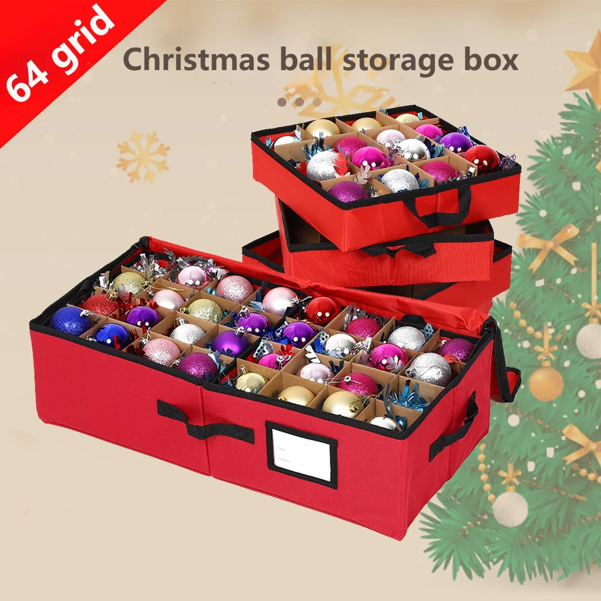 Christmas Ball Storage Box 64 Grid Dust-proof Oxford Folding Holiday Decor Storage Christmas Gift Home and Organization