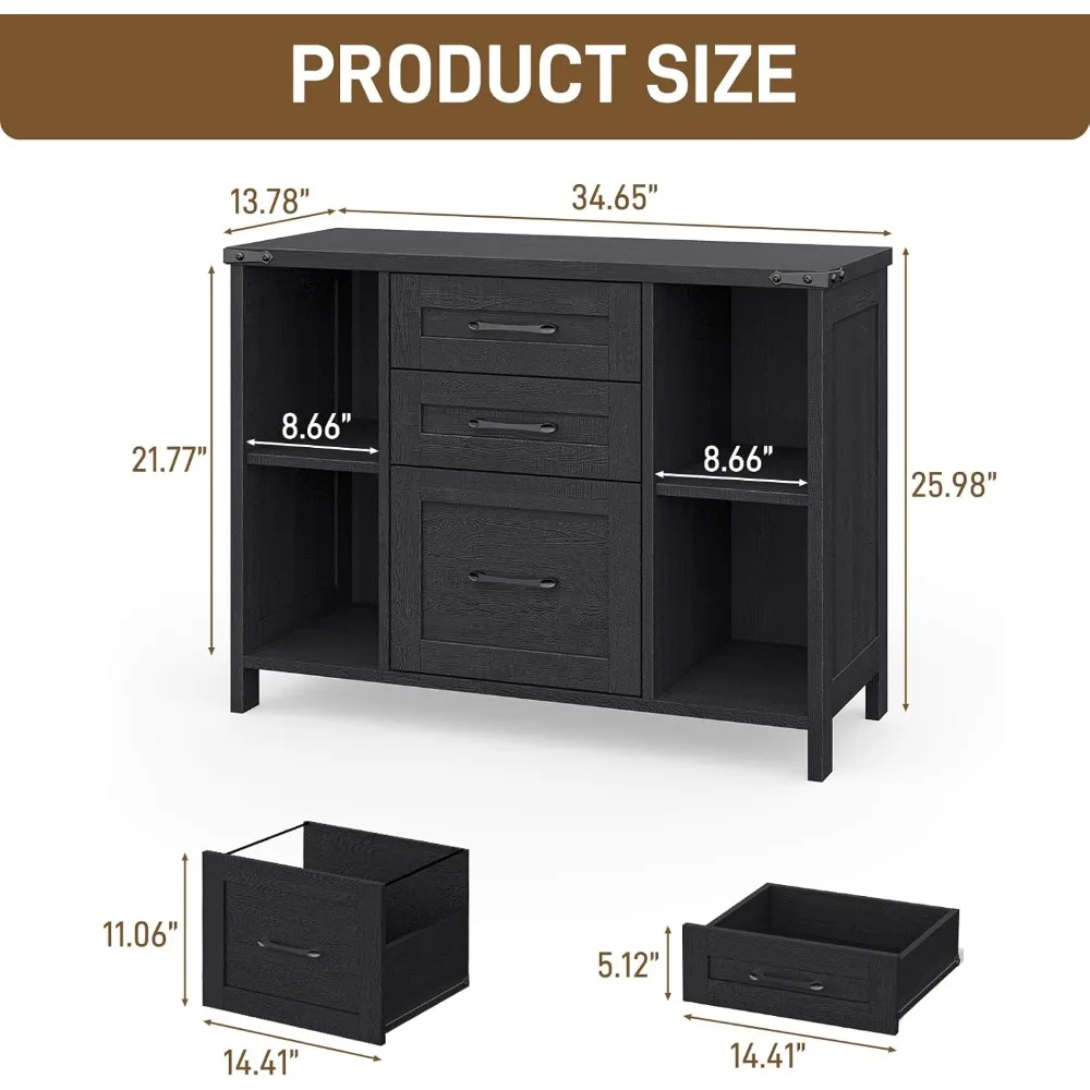 file cabinet with 3 drawers, farmhouse lateral file cabinet fits files letter/a4 size, wooden filing cabinet with adjustable sh