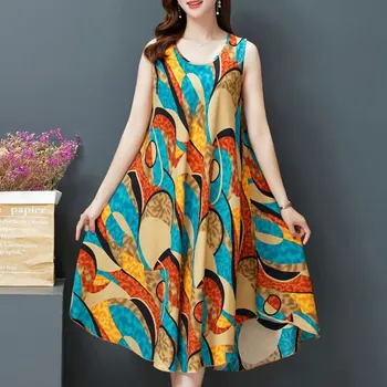 Beach Style Folk Floral Printed Sundress Women s Clothing Vintage Loose A Line Summer Sleeveless